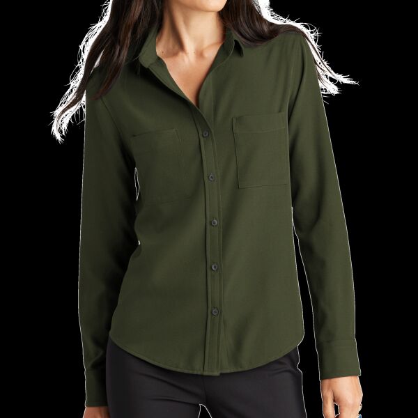 Women's Stretch Crepe Long Sleeve Camp Blouse Thumbnail